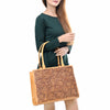 LC-ADBGZ805 Hand-Tooled Leather Satchel Tote - Western Floral Design with Crossbody Strap in Natural Tan