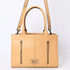 LC-ADBGZ805 Hand-Tooled Leather Satchel Tote - Western Floral Design with Crossbody Strap in Natural Tan