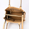 LC-ADBGZ805 Hand-Tooled Leather Satchel Tote - Western Floral Design with Crossbody Strap in Natural Tan