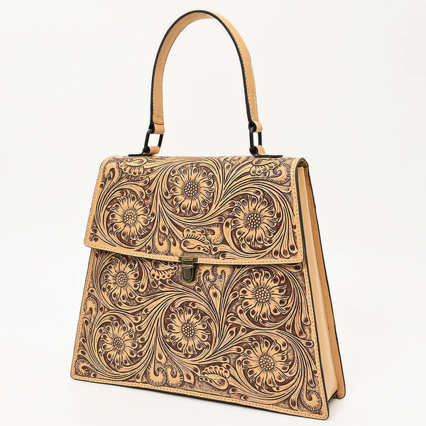 ADBGZ808 Hand-Tooled Leather Flap Tote Bag - Western Top Handle Purse