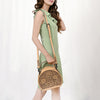 ADBGZ809 Round Hand-Tooled Leather Canteen Bag - Western Floral Circle Purse in Natural Tan