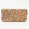 ADBGZ810 Hand-Tooled Leather Wallet - Western Floral Zip Wallet with Inlay
