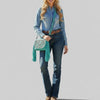 ADBGZ811 Hand-Tooled Mini Crossbody Bag - Western Floral Inlay with Fringe & Tooled Strap