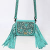 ADBGZ811 Hand-Tooled Mini Crossbody Bag - Western Floral Inlay with Fringe & Tooled Strap