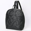 ADBGZ814 Black Hand-Tooled Leather Backpack - Western Floral Carved Daypack