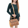 LC-ADBGZ815 Hand-Tooled Leather Top Handle Tote Bag - Western Floral Flap Purse with Strap in Natural Tan