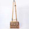 LC-ADBGZ815 Hand-Tooled Leather Top Handle Tote Bag - Western Floral Flap Purse with Strap in Natural Tan