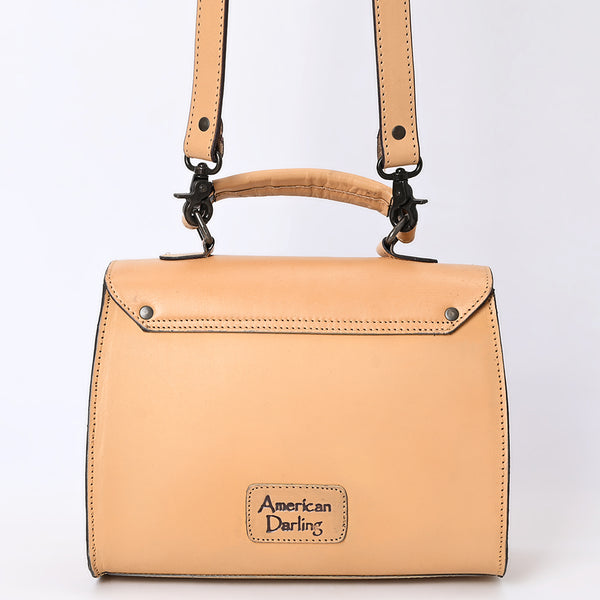 LC-ADBGZ815 Hand-Tooled Leather Top Handle Tote Bag - Western Floral Flap Purse with Strap in Natural Tan