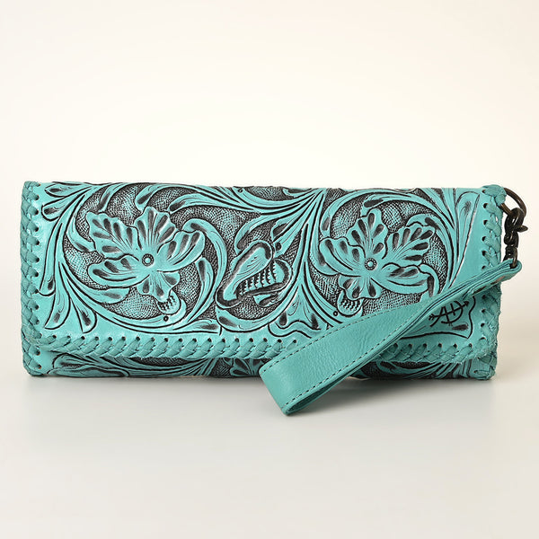 ADBG1106 American Darling Hand-Tooled Leather Western Wristlet Handbag Genuine Leather Floral Carved Wristlet