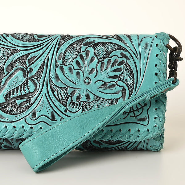 ADBG1106 American Darling Hand-Tooled Leather Western Wristlet Handbag Genuine Leather Floral Carved Wristlet
