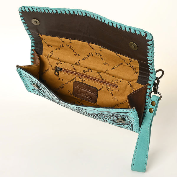 ADBG1106 American Darling Hand-Tooled Leather Western Wristlet Handbag Genuine Leather Floral Carved Wristlet
