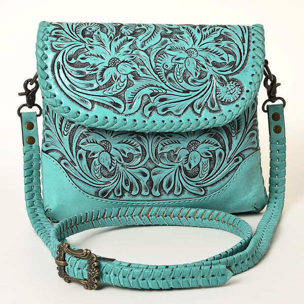 ADBG1108 American Darling Handcrafted Leather Western Crossbody Bag Hand-Tooled Floral Carving with Genuine Leather