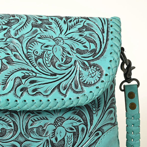 ADBG1108 American Darling Handcrafted Leather Western Crossbody Bag Hand-Tooled Floral Carving with Genuine Leather