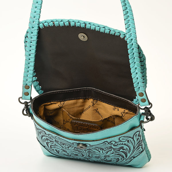 ADBG1108 American Darling Handcrafted Leather Western Crossbody Bag Hand-Tooled Floral Carving with Genuine Leather