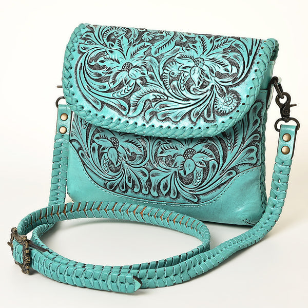 ADBG1108 American Darling Handcrafted Leather Western Crossbody Bag Hand-Tooled Floral Carving with Genuine Leather