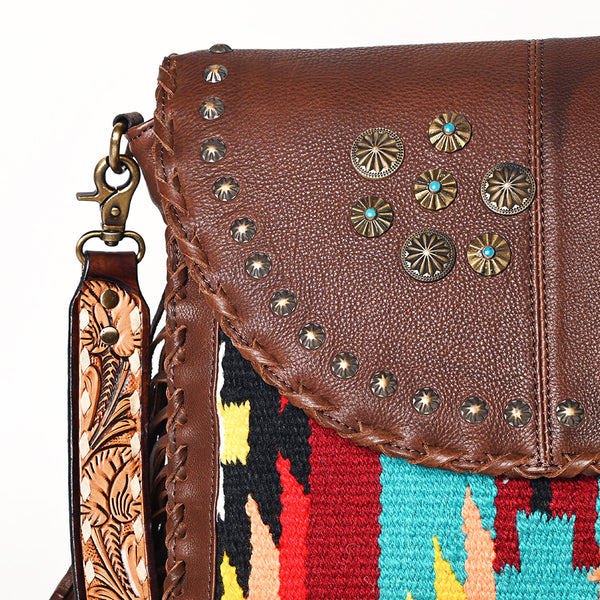 ADBGA526 American Darling Western Leather Hand Woven Saddle Blanket Cross body Bag