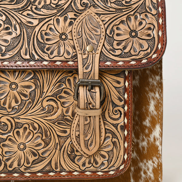 ADBG1426 American Darling Western Leather Hand-Tooled Backpack Bag with Genuine Leather & Cowhide Detail