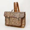 ADBG1426 American Darling Western Leather Hand-Tooled Backpack Bag with Genuine Leather & Cowhide Detail