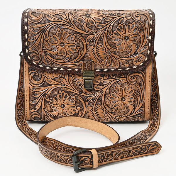 ADBG1428 American Darling Handcrafted Western Leather Messenger Bag with Floral Tooling Genuine Leather Crossbody