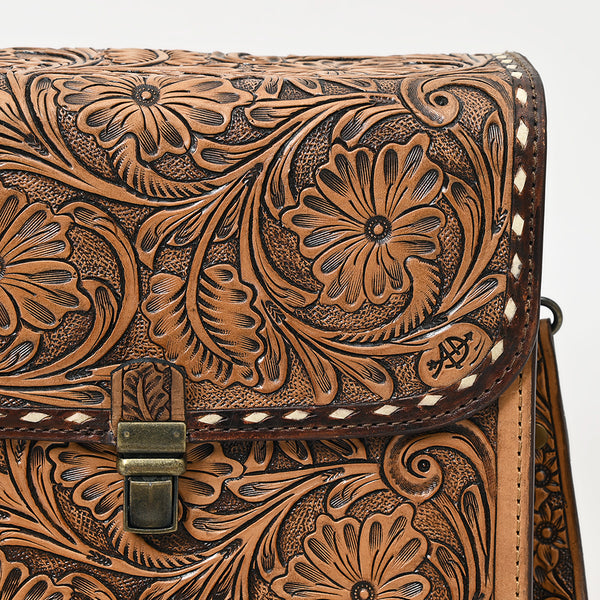 ADBG1428 American Darling Handcrafted Western Leather Messenger Bag with Floral Tooling Genuine Leather Crossbody