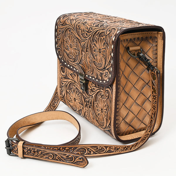 ADBG1428 American Darling Handcrafted Western Leather Messenger Bag with Floral Tooling Genuine Leather Crossbody