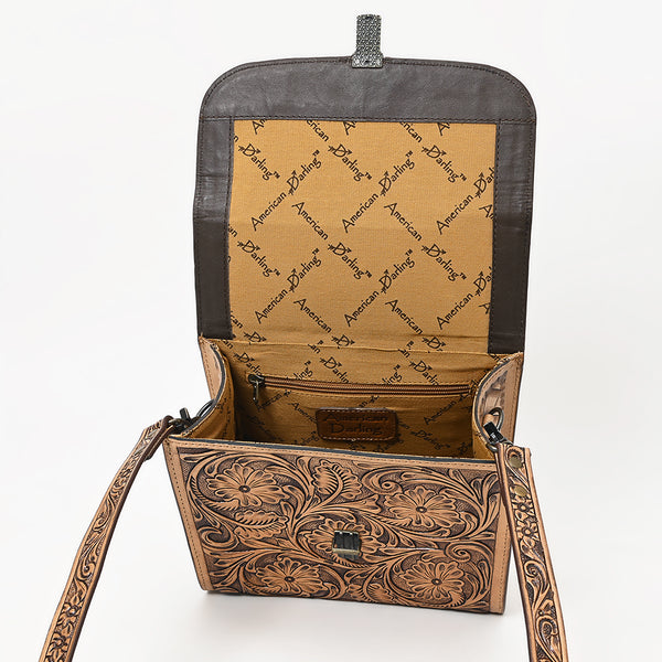 ADBG1428 American Darling Handcrafted Western Leather Messenger Bag with Floral Tooling Genuine Leather Crossbody