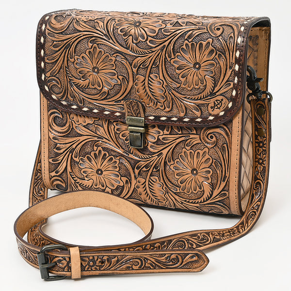 ADBG1428 American Darling Handcrafted Western Leather Messenger Bag with Floral Tooling Genuine Leather Crossbody