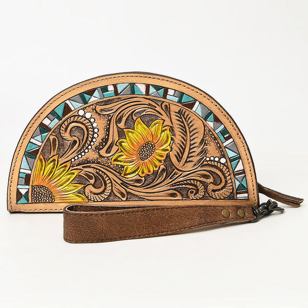 ADBG1433 American Darling Hand-Tooled Genuine Leather Western Taco Bag | Floral Carved Artisan Wristlet