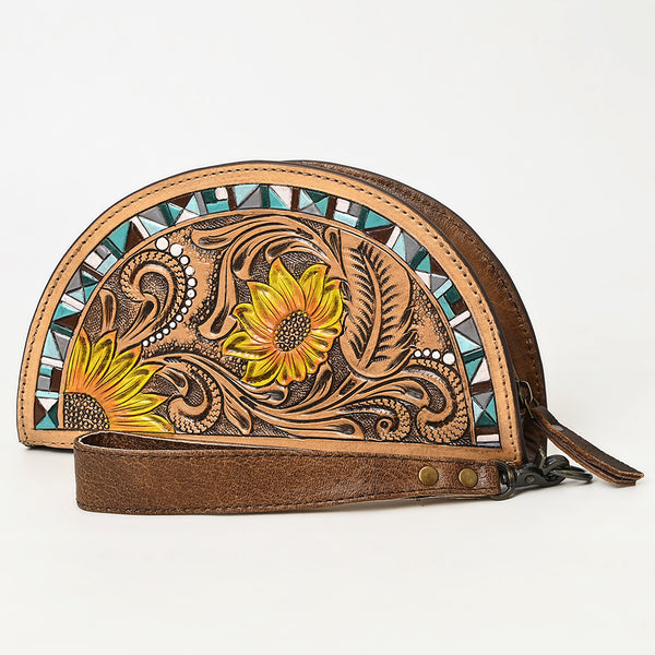 ADBG1433 American Darling Hand-Tooled Genuine Leather Western Taco Bag | Floral Carved Artisan Wristlet
