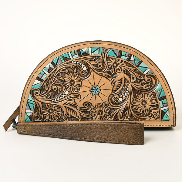 ADBG1433 American Darling Hand-Tooled Genuine Leather Western Taco Bag | Floral Carved Artisan Wristlet