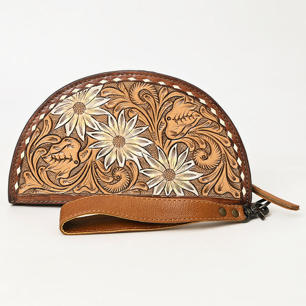 ADBG1433 American Darling Hand-Tooled Genuine Leather Western Taco Bag | Floral Carved Artisan Wristlet