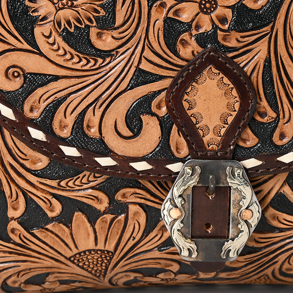 ADBGA528 American Darling Western Leather Hand Tooled Floral Messenger Bag