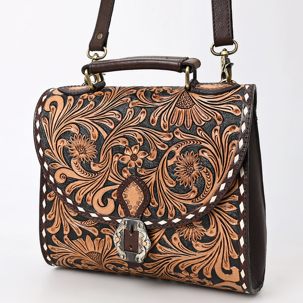ADBGA528 American Darling Western Leather Hand Tooled Floral Messenger Bag