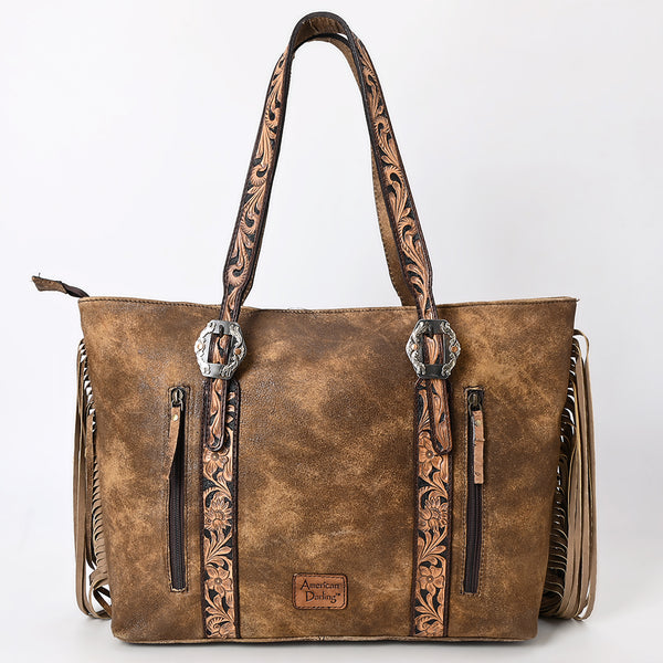 ADBGA533 American Darling Western Leather Cross body Bag Hand Tooled Floral Fringes