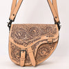 ADBGZ818 Western Saddle bag Crossbody - Hand-Tooled Leather Buckle Flap Bag in Natural Tan