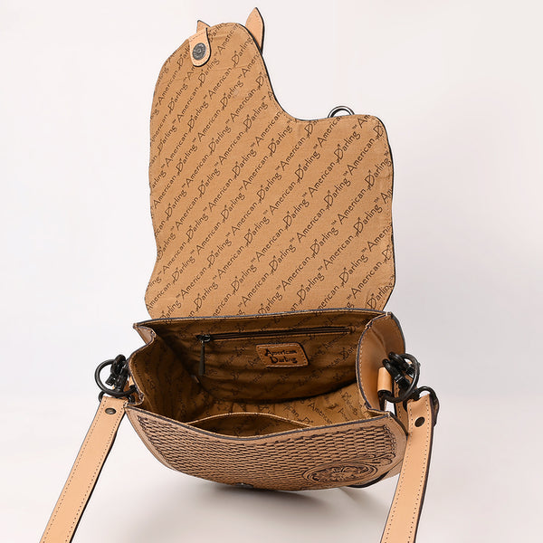 ADBGZ818 Western Saddle bag Crossbody - Hand-Tooled Leather Buckle Flap Bag in Natural Tan