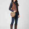 ADBGZ819 Heart-Shaped Hand-Tooled Leather Crossbody Canteen Bag with Chain Strap