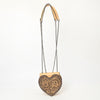 ADBGZ819 Heart-Shaped Hand-Tooled Leather Crossbody Canteen Bag with Chain Strap