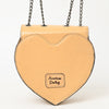 ADBGZ819 Heart-Shaped Hand-Tooled Leather Crossbody Canteen Bag with Chain Strap