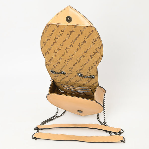 ADBGZ819 Heart-Shaped Hand-Tooled Leather Crossbody Canteen Bag with Chain Strap