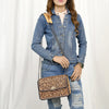 ADBGZ820 Hand-Tooled Leather Crossbody Bag with Chain Strap - Floral Western Design