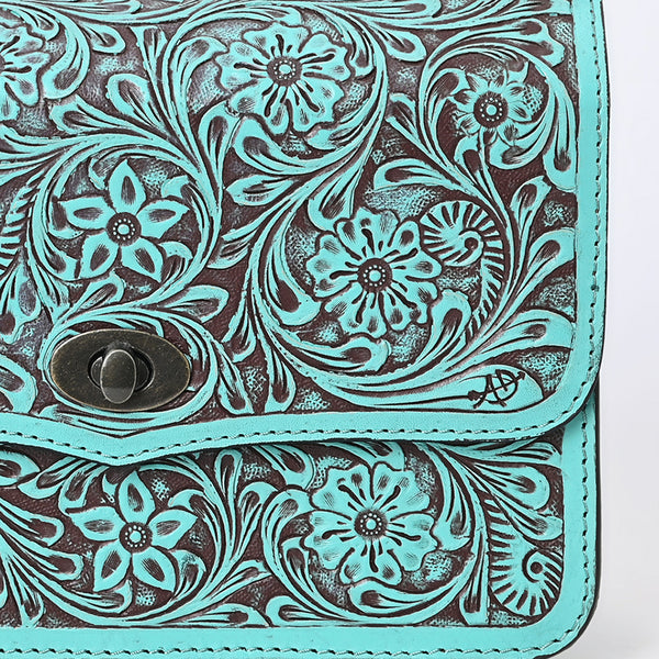ADBGZ820 Hand-Tooled Leather Crossbody Bag with Chain Strap - Floral Western Design
