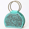 ADBGZ822 Hand-Tooled Leather Western Ring Handle Clutch Bag - Floral Design