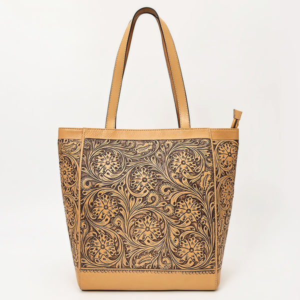 ADBGZ825 Hand-Tooled Leather Western Tote Bag - Large Floral Design