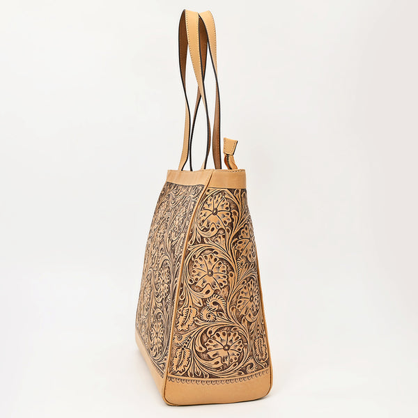 ADBGZ825 Hand-Tooled Leather Western Tote Bag - Large Floral Design
