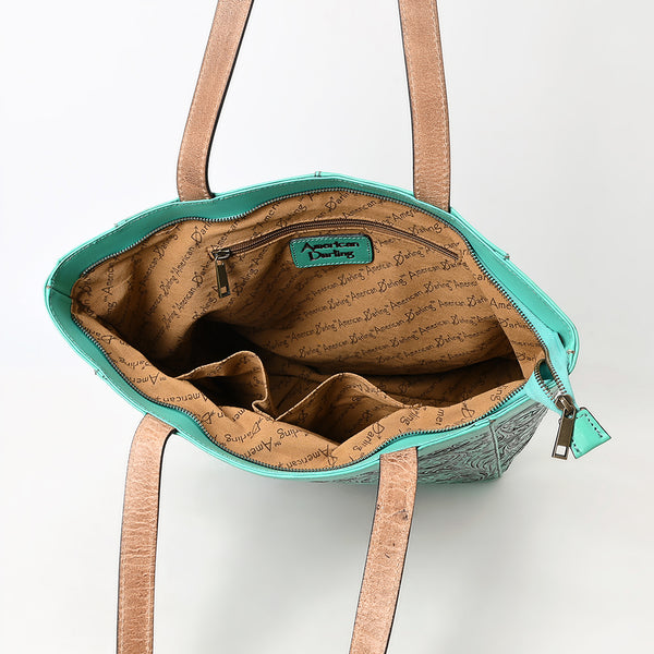 ADBGZ825 Hand-Tooled Leather Western Tote Bag - Large Floral Design