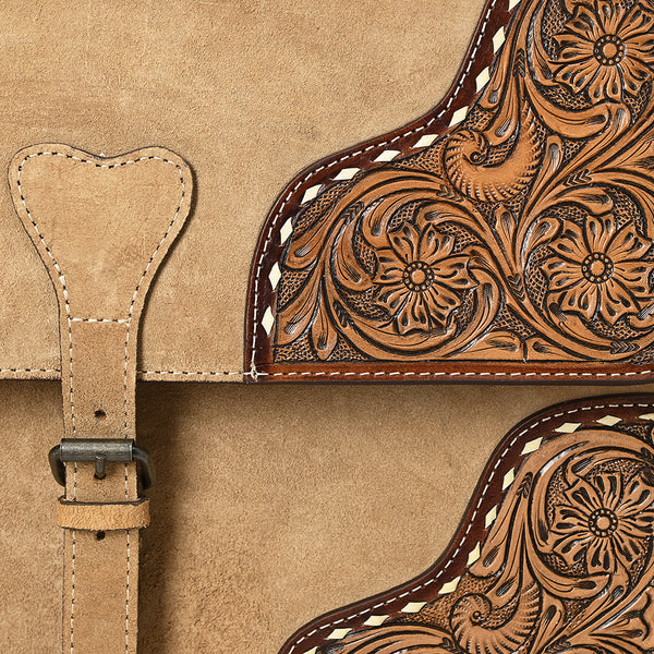 ADBG1436 American Darling Hand-Tooled Genuine Leather Western Briefcase Bag | Genuine Suede & Buckstitch Artisan Design