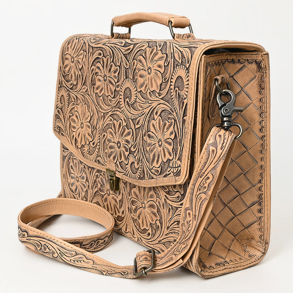 ADBG1437 American Darling Western Hand-Tooled Leather Briefcase Bag Floral Carved Genuine Leather Work Bag