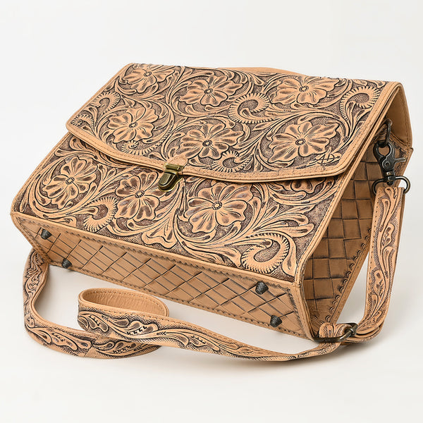 ADBG1437 American Darling Western Hand-Tooled Leather Briefcase Bag Floral Carved Genuine Leather Work Bag