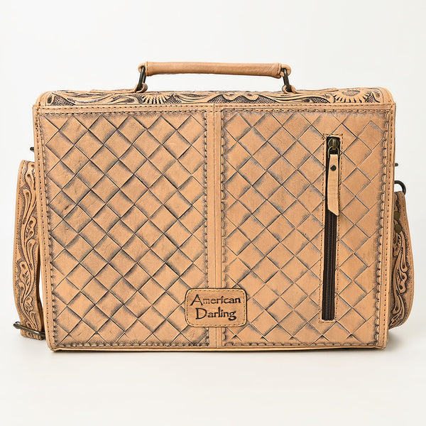 ADBG1437 American Darling Western Hand-Tooled Leather Briefcase Bag Floral Carved Genuine Leather Work Bag